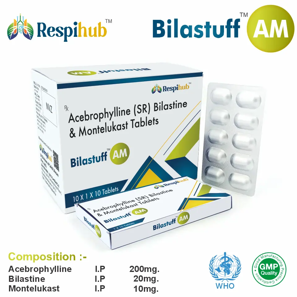 Acebrophylline 200mg + Montelukast 10mg + Bilastine 20mg Tablet PCD Pharma Franchise